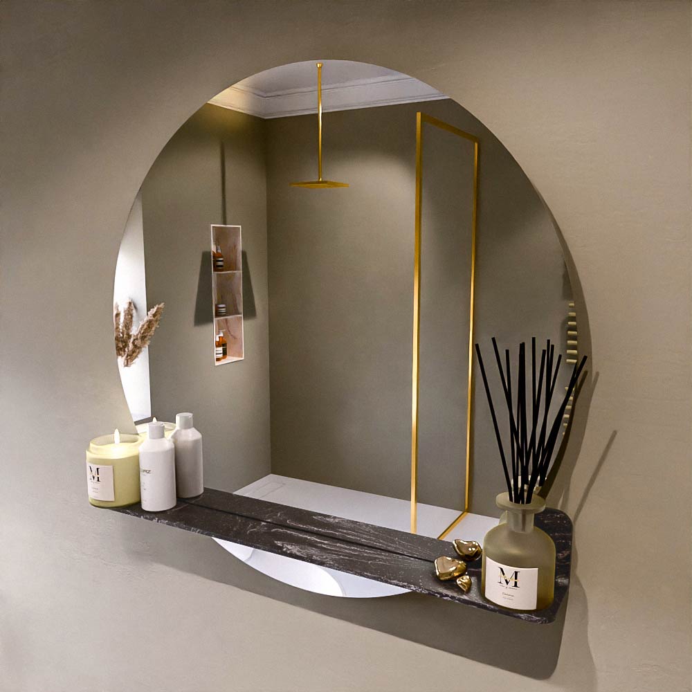 MONDIAZ SPOT spiegel rond 90cm met Spiegelplanchet kleur Lava.