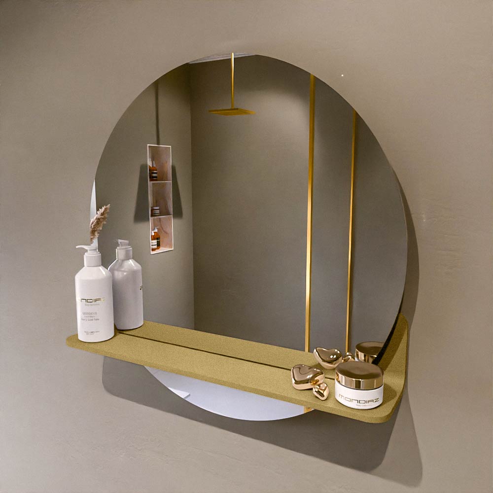 MONDIAZ SPOT spiegel rond 60cm met Spiegelplanchet kleur Oro.