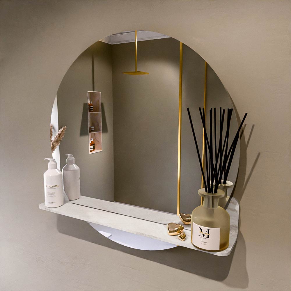 MONDIAZ SPOT spiegel rond 70cm met Spiegelplanchet kleur Ostra.