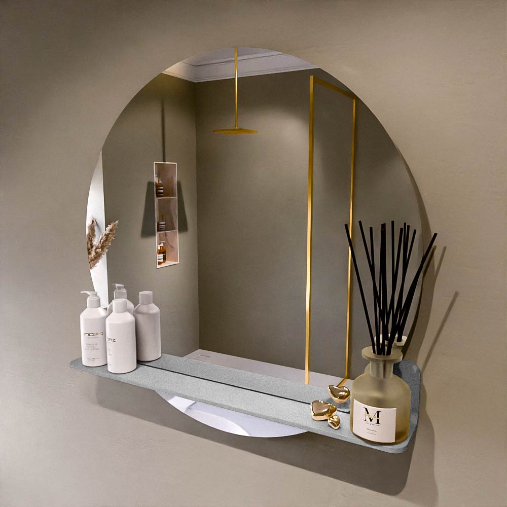 MONDIAZ SPOT spiegel rond 80cm met Spiegelplanchet kleur Plata.