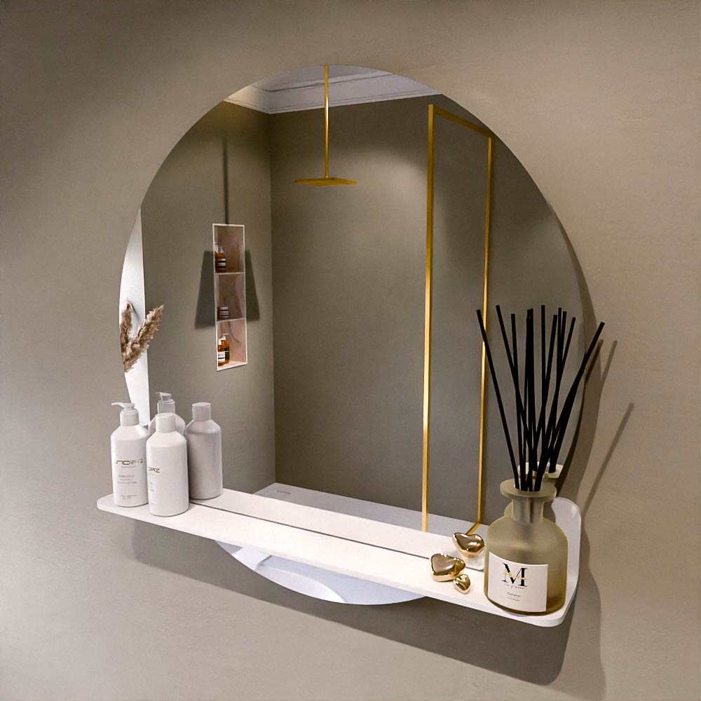 MONDIAZ SPOT spiegel rond 80cm met Spiegelplanchet kleur Talc.