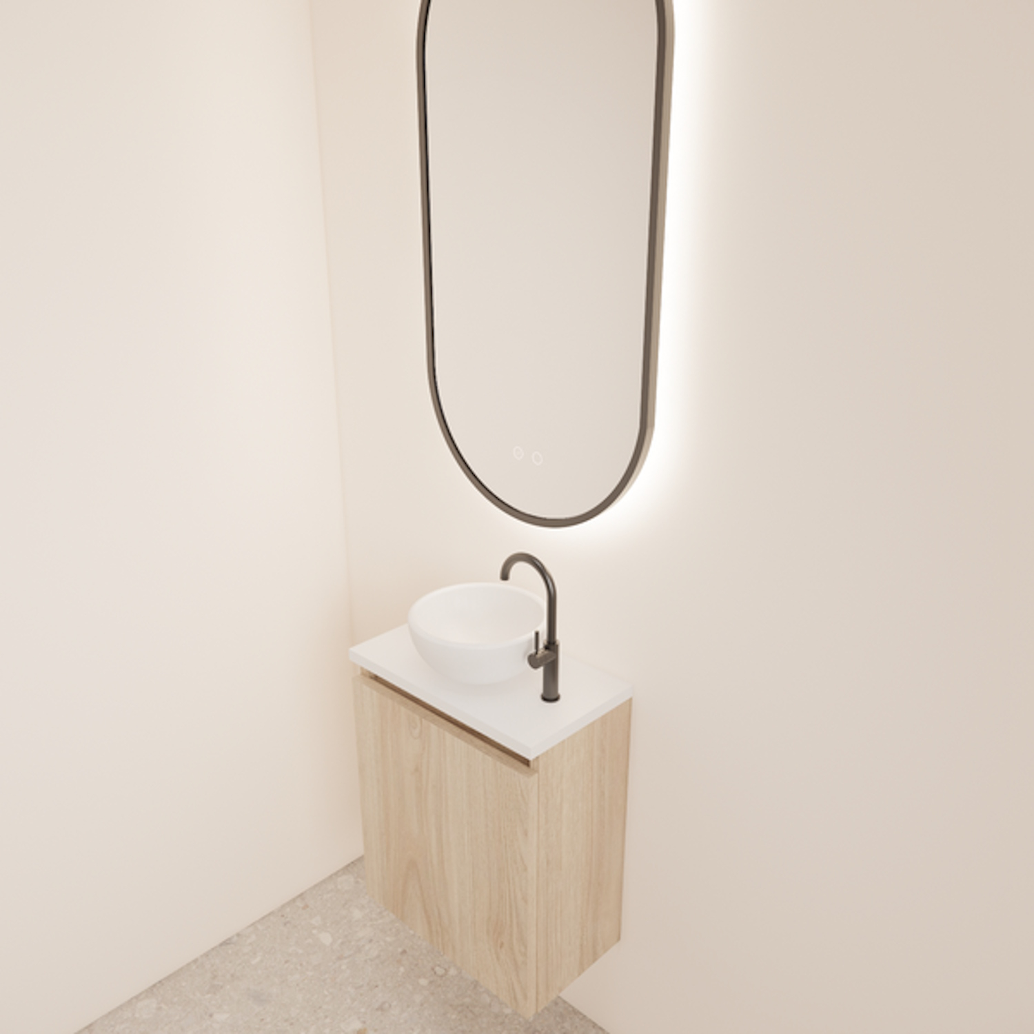 Fonteinmeubel BWS Meadow 40x50 cm Kastanje Eiken Incl. Topplaat Mat Wit