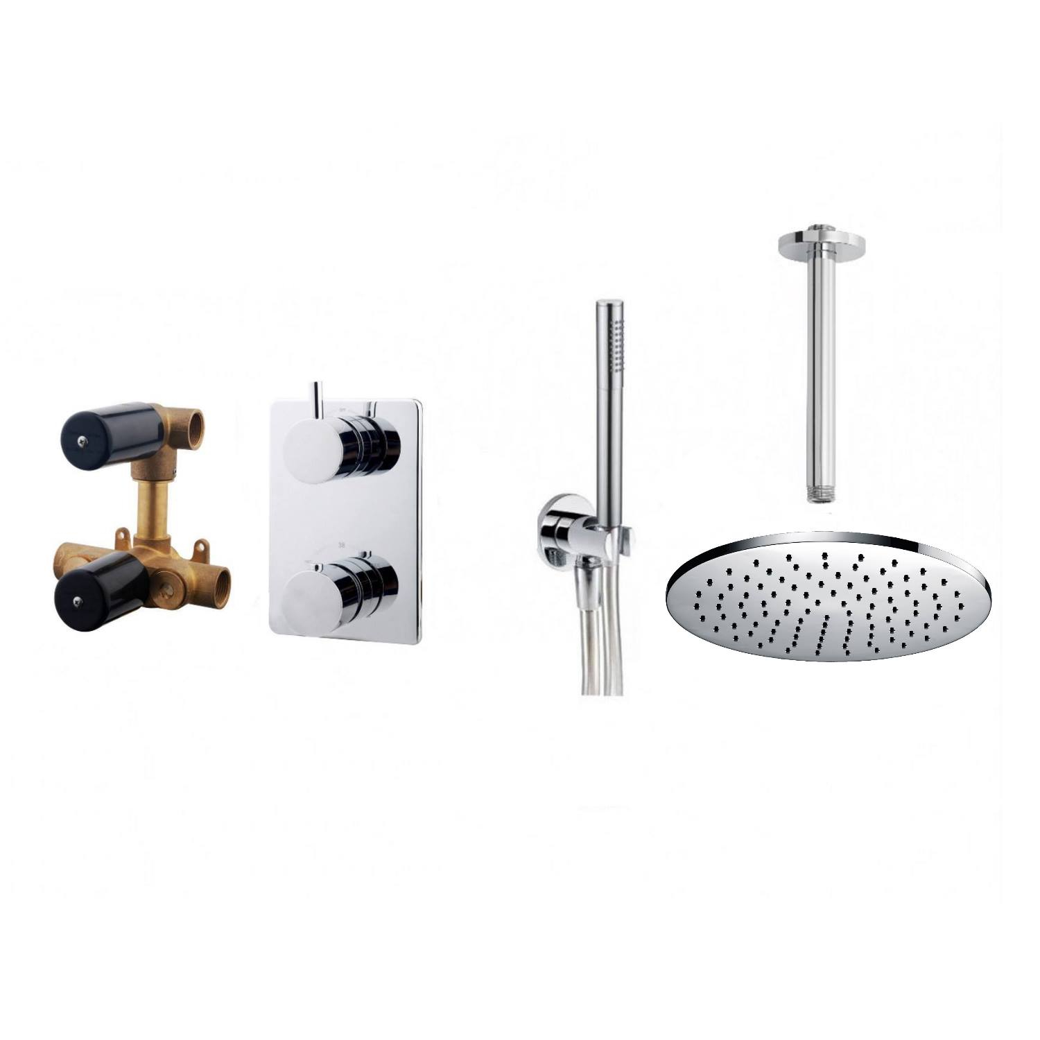 Thermostatische Inbouw Regendouche Set Wiesbaden Type 103 Plafondarm 30 cm Rond incl. Inbouwdeel