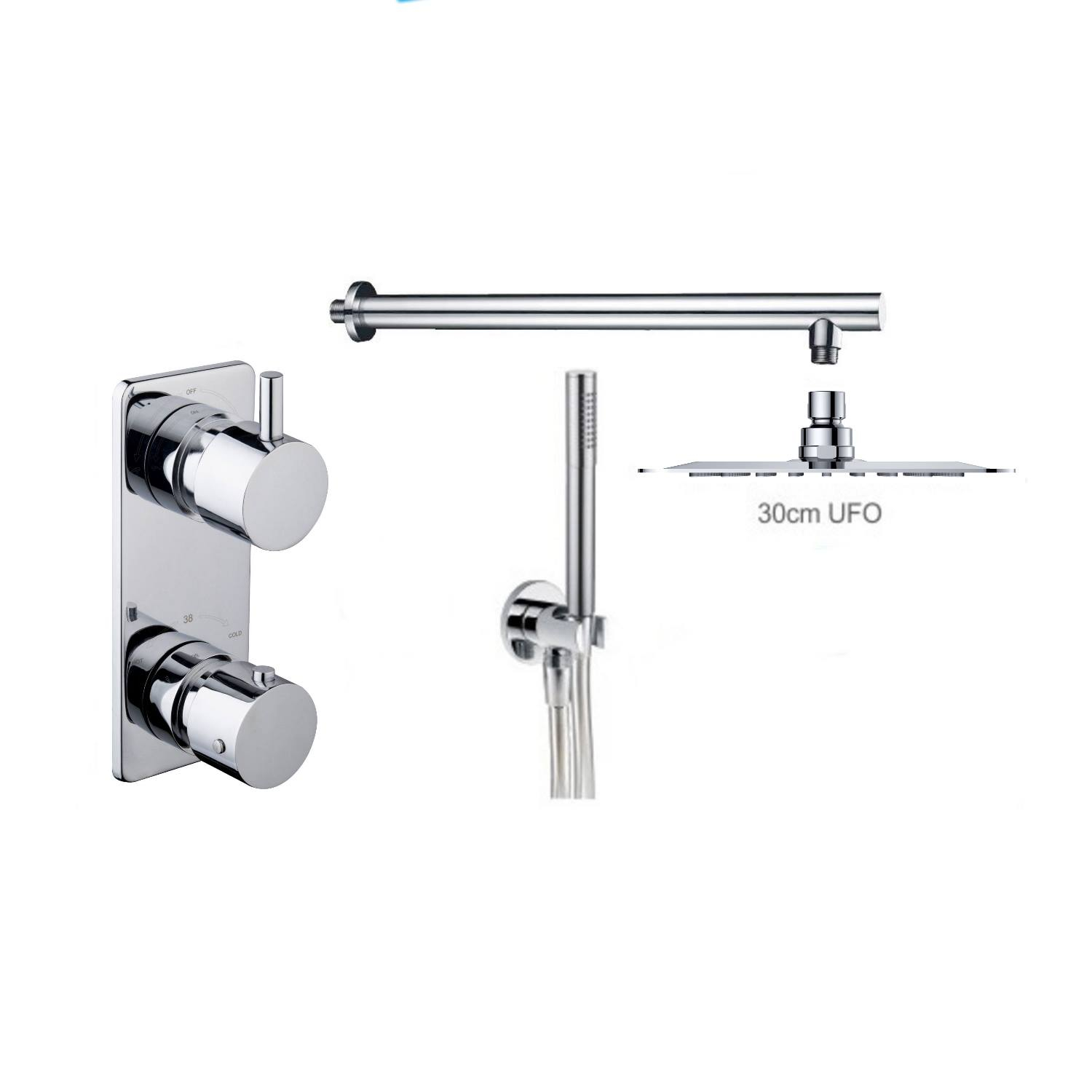 Thermostatische Inbouw Regendouche Set Wiesbaden Type 19 Wandarm Ufo 30 cm Rond