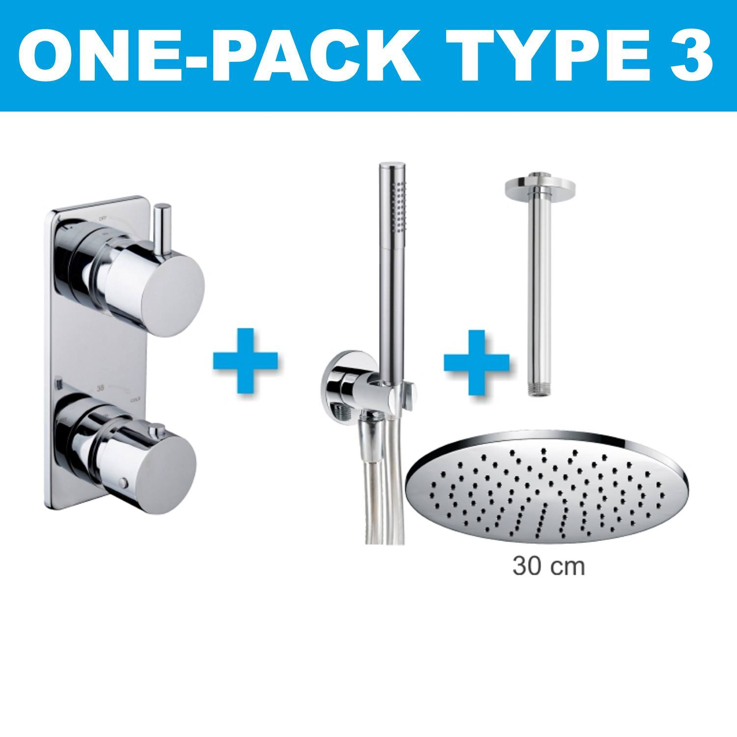 Thermostatische Inbouw Regendouche Set Wiesbaden Type 3 Plafondarm 30 cm Rond