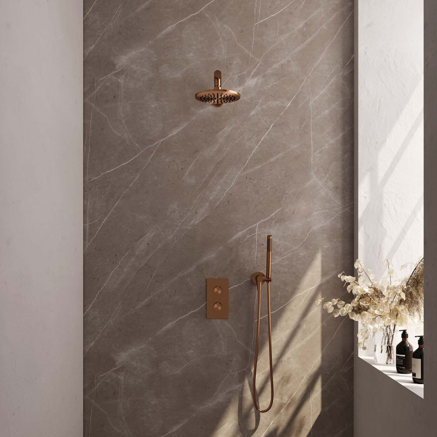 Inbouw Regendouche Set Brauer Copper Edition Wanduitloop Ronde Hoofddouche 30 cm Met Glijstang Koper