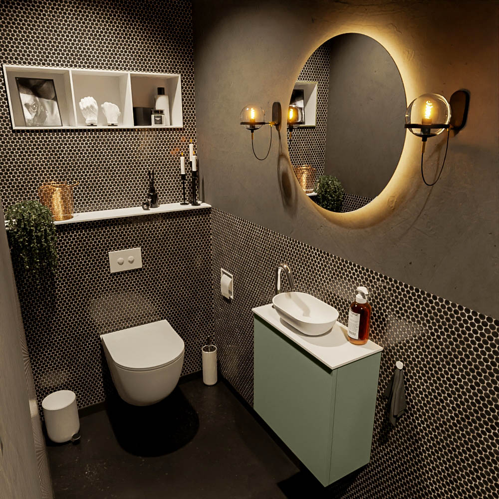 MONDIAZ FOWY toiletmeubel 50cm kleur army. Waskom positie links kleur talc | talc. Met 1 kraangat