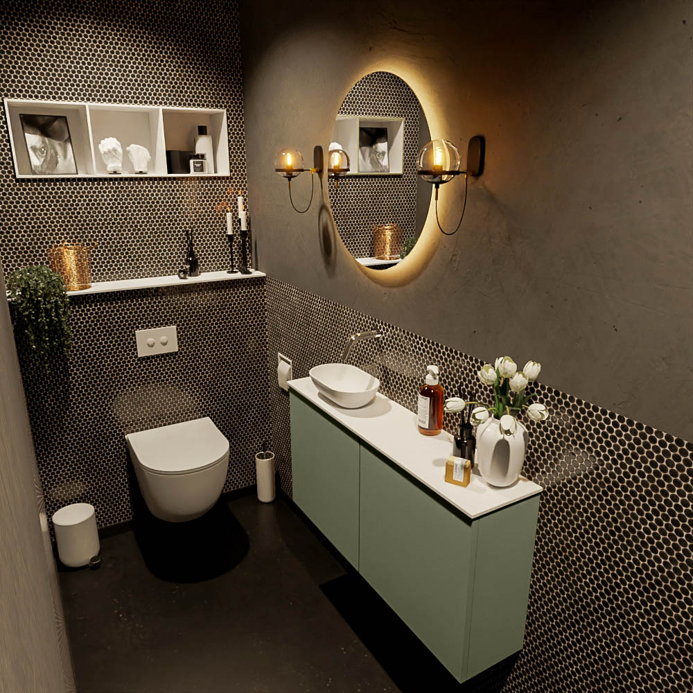 MONDIAZ FOWY toiletmeubel 100cm kleur army. Waskom positie links kleur talc | talc. Zonder kraangat
