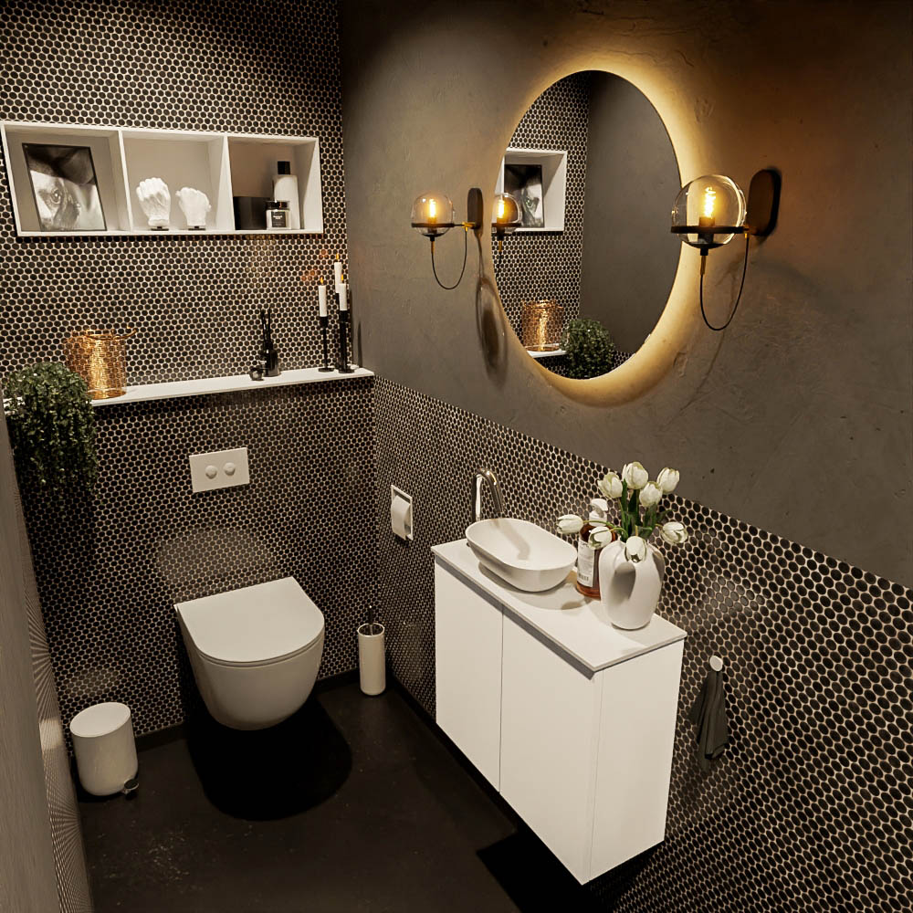 MONDIAZ FOWY toiletmeubel 60cm kleur talc. Waskom positie links kleur talc | talc. Met 1 kraangat