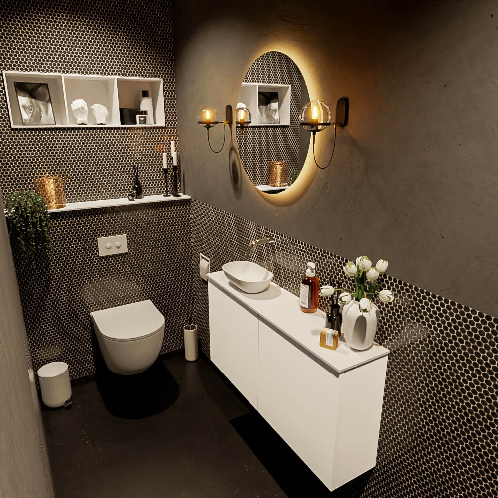 MONDIAZ FOWY toiletmeubel 100cm kleur talc. Waskom positie links kleur talc | talc. Zonder kraangat