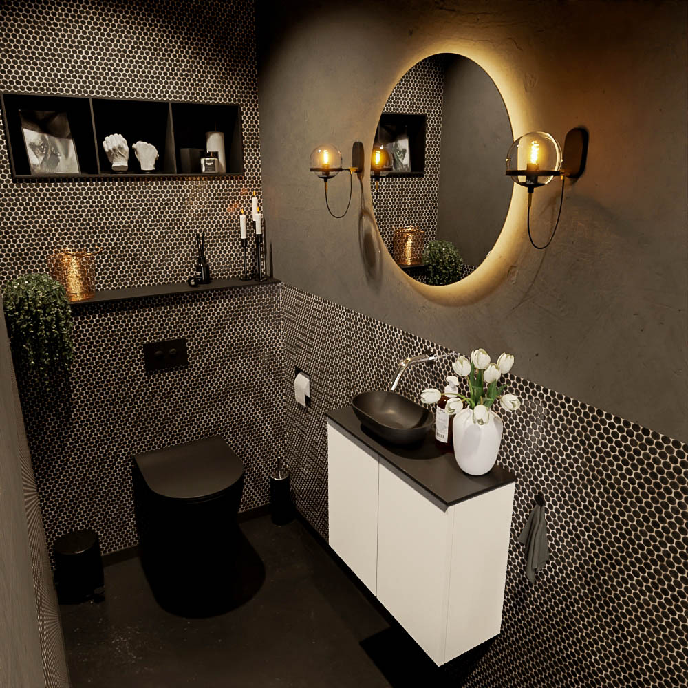 MONDIAZ FOWY toiletmeubel 60cm kleur talc. Waskom positie links kleur urban | urban. Zonder kraangat