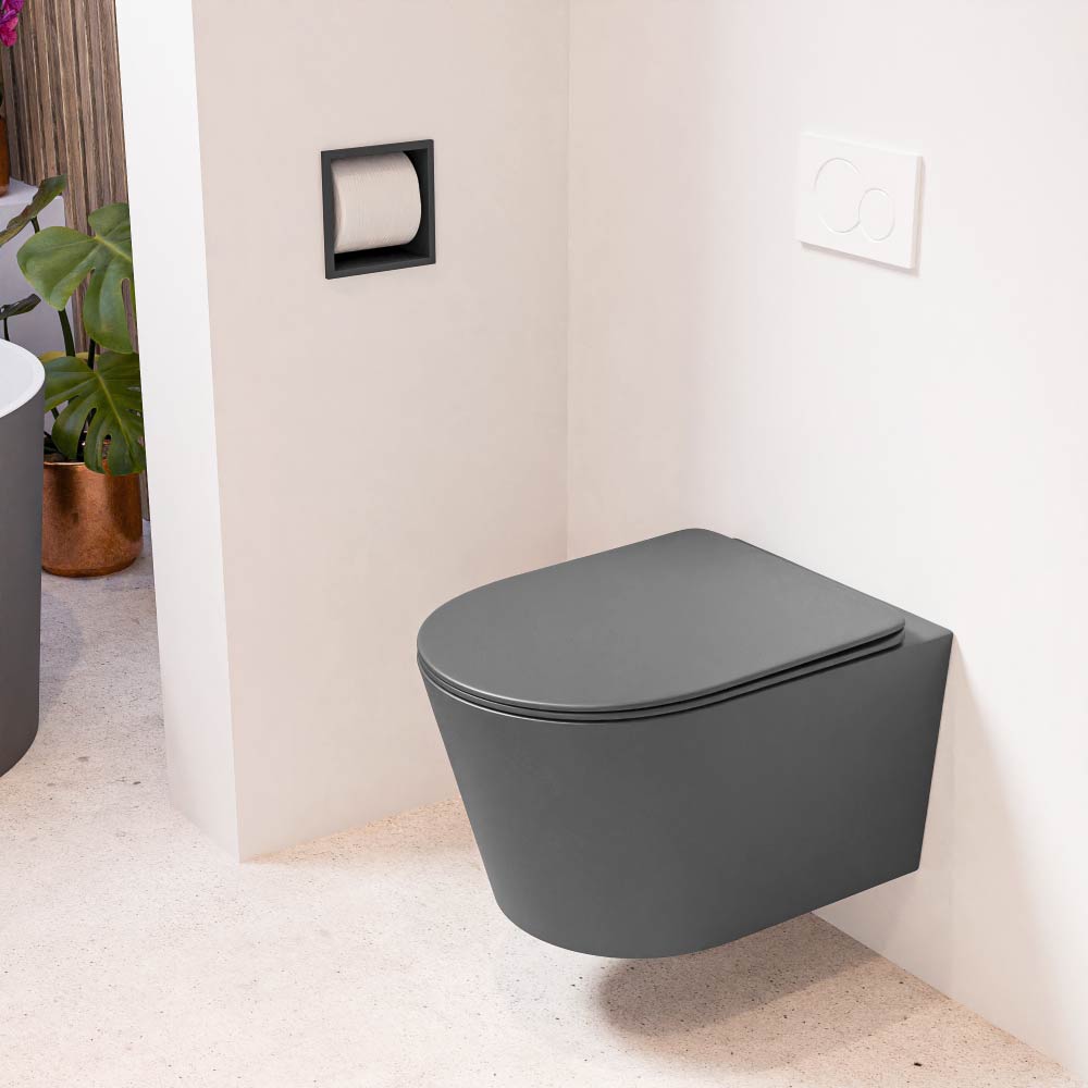 MONDIAZ LAVIE hangend toilet single fire rimless diepspoel Dark Grey, Toiletzitting met quick-release & softclose Dark Grey