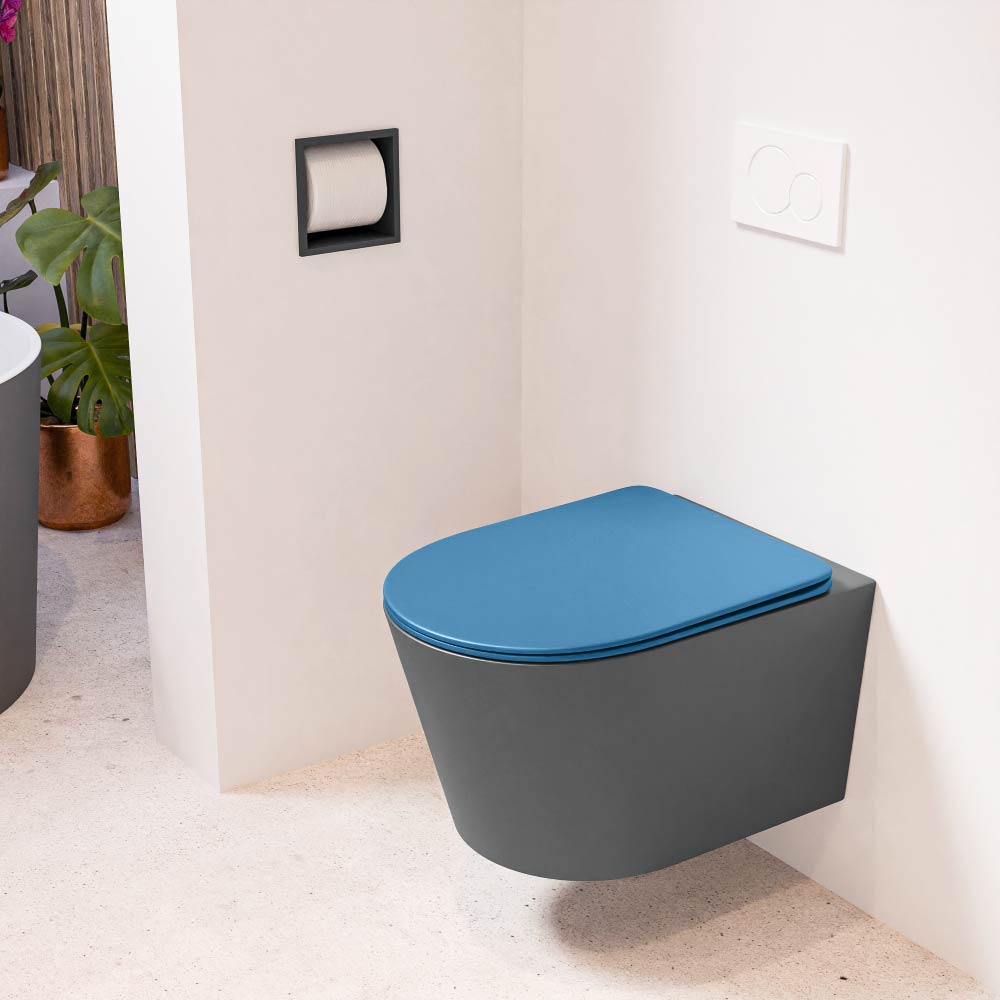 MONDIAZ LAVIE hangend toilet single fire rimless diepspoel Dark Grey, Toiletzitting met quick-release & softclose Jeans