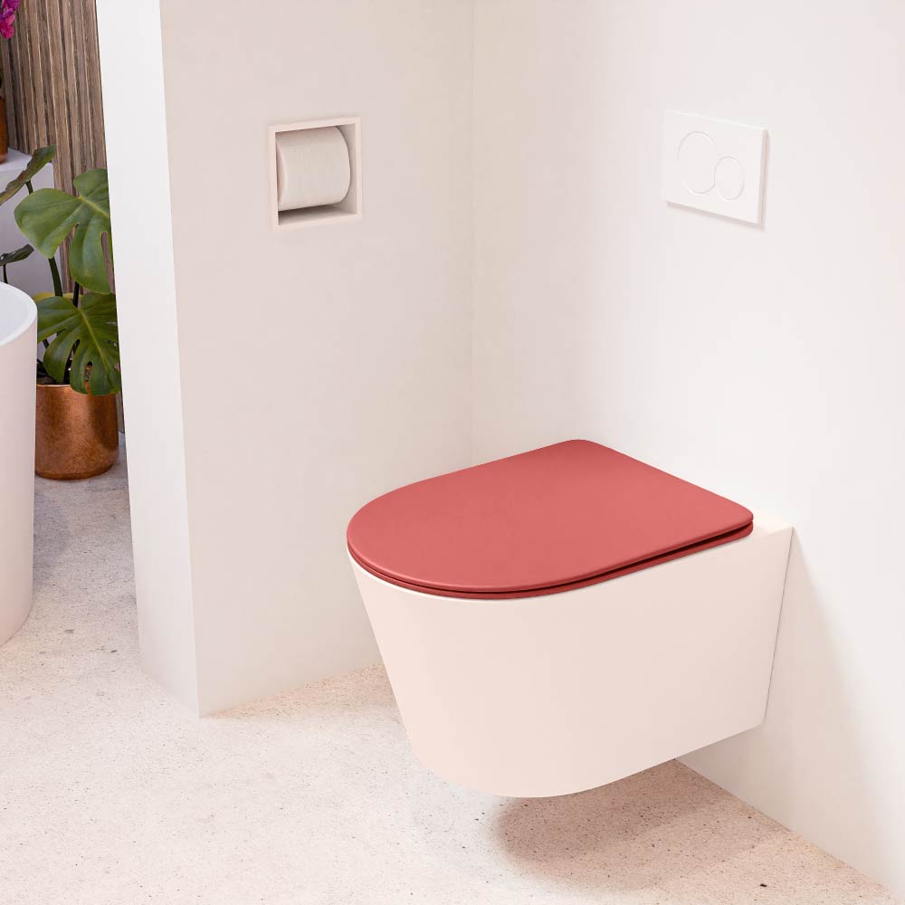 MONDIAZ LAVIE hangend toilet single fire rimless diepspoel Rosee, Toiletzitting met quick-release & softclose Fire