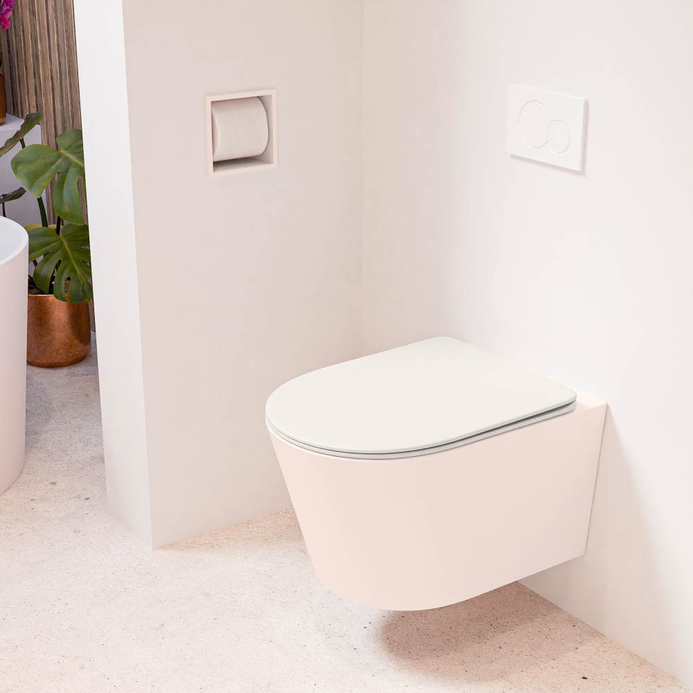 MONDIAZ LAVIE hangend toilet single fire rimless diepspoel Rosee, Toiletzitting met quick-release & softclose Linen