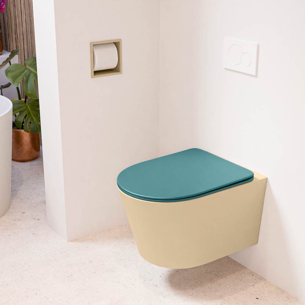 MONDIAZ LAVIE hangend toilet single fire rimless diepspoel Sand, Toiletzitting met quick-release & softclose Smag