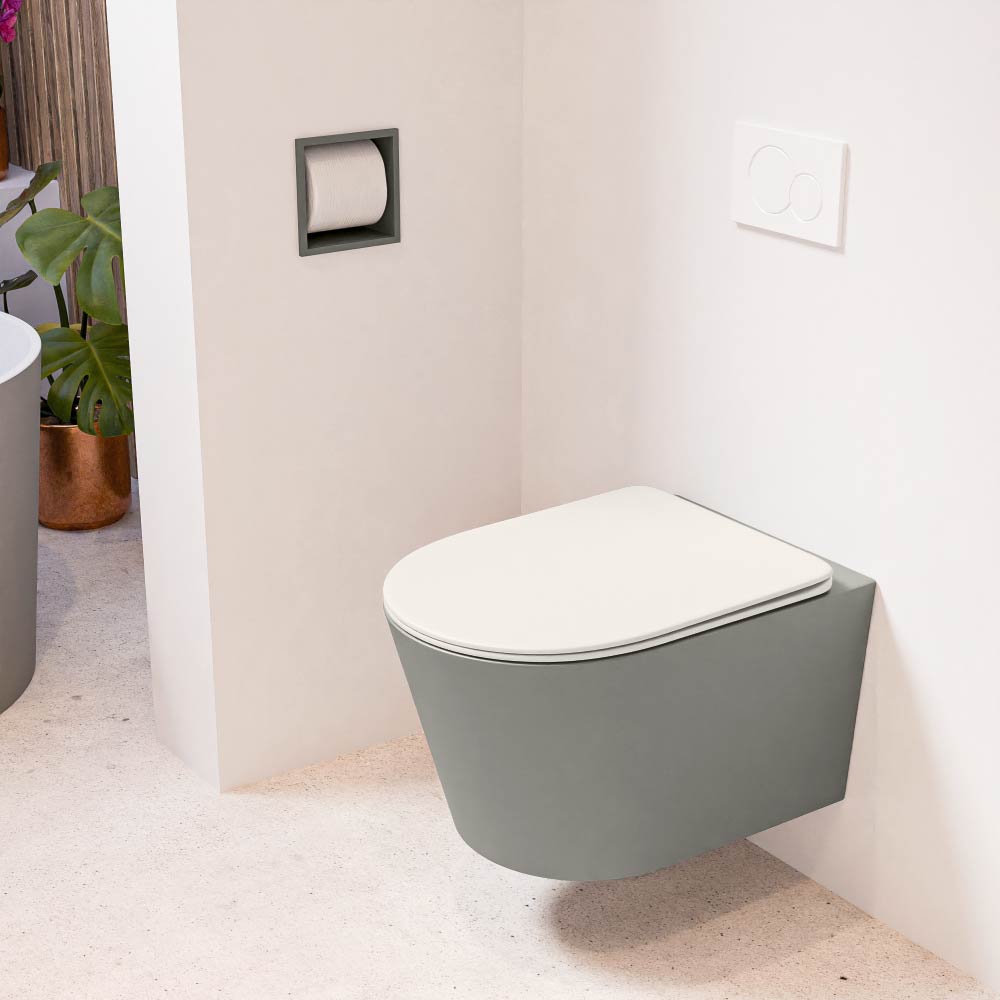 MONDIAZ LAVIE hangend toilet single fire rimless diepspoel Smoke, Toiletzitting met quick-release & softclose Linen