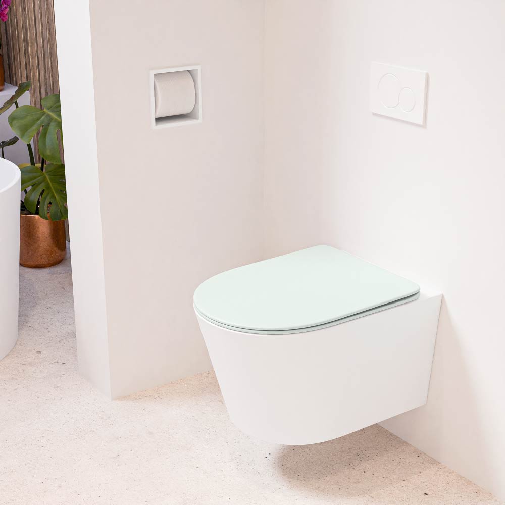 MONDIAZ LAVIE hangend toilet single fire rimless diepspoel Talc, Toiletzitting met quick-release & softclose Greey