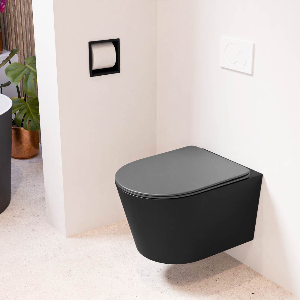 MONDIAZ LAVIE hangend toilet single fire rimless diepspoel Urban, Toiletzitting met quick-release & softclose Dark Grey