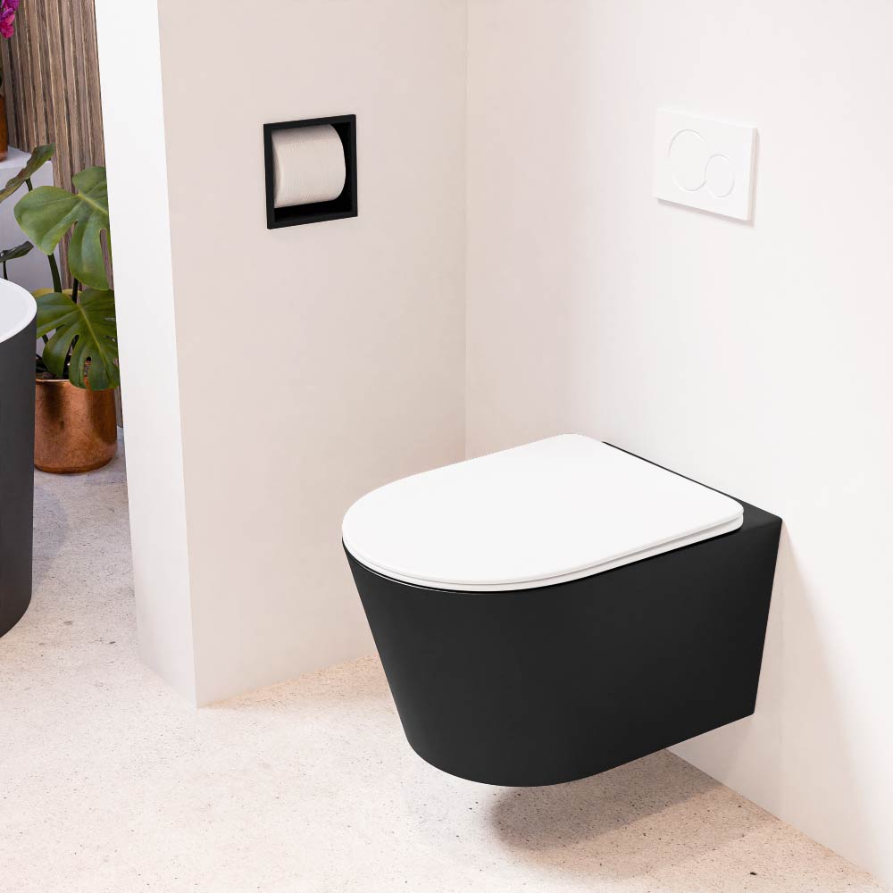 MONDIAZ LAVIE hangend toilet single fire rimless diepspoel Urban, Toiletzitting met quick-release & softclose Talc