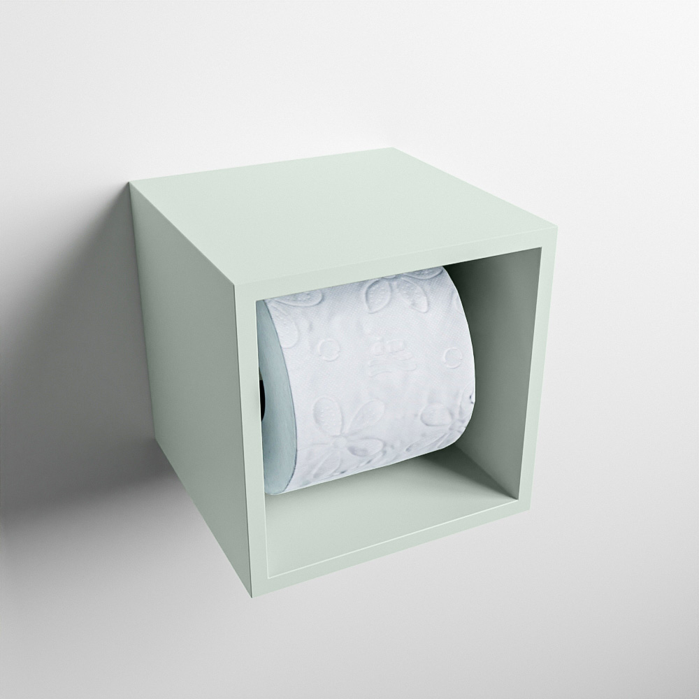 MONDIAZ Easy Toiletrolhouder CUBE 160 solid surface 16x16cm kleur Greey. Geschikt voor op en inbouw.