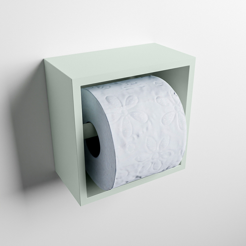 MONDIAZ Easy Toiletrolhouder CUBE 160 solid surface 16x8,6cm kleur Greey. Geschikt voor op en inbouw.