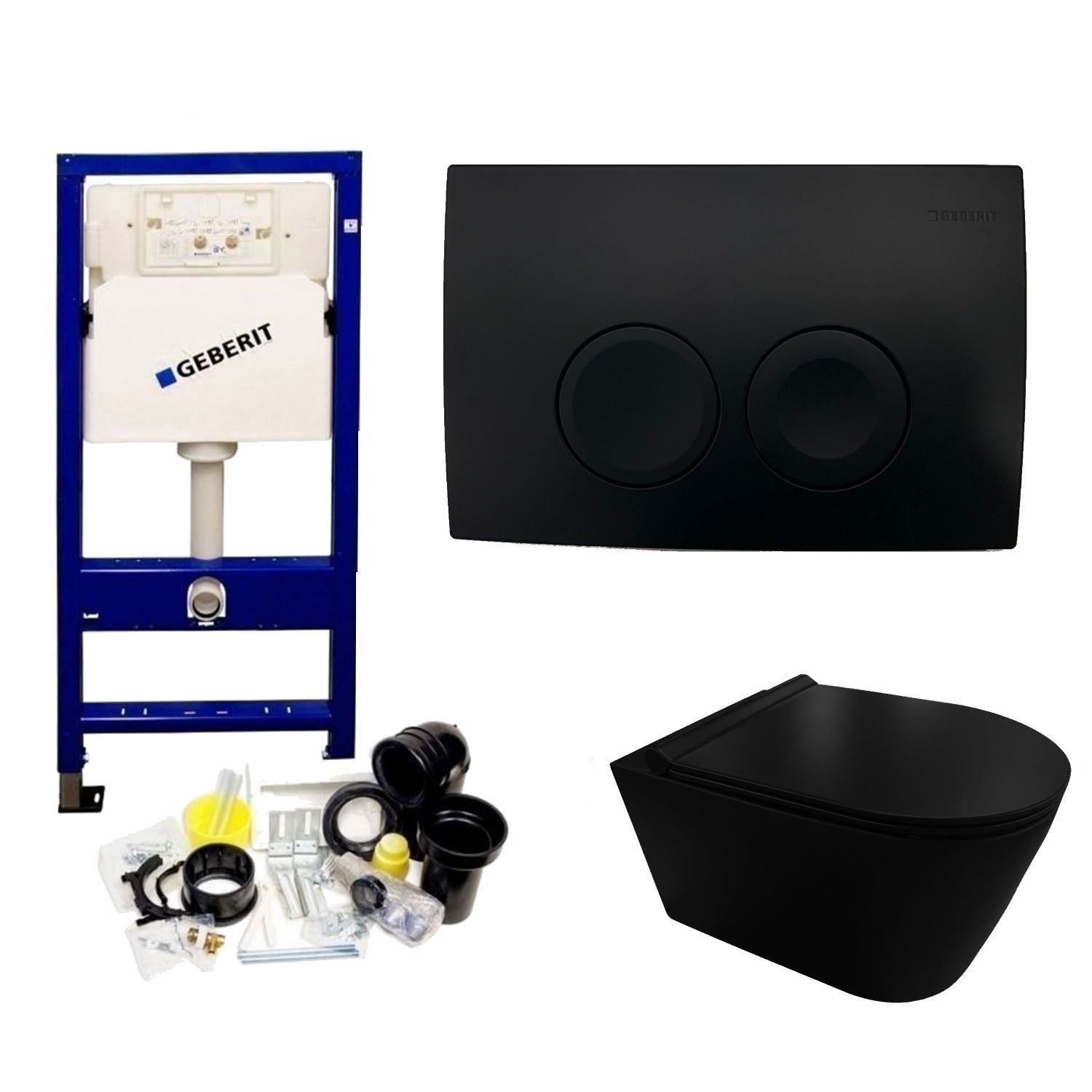 Geberit UP100 Toiletset Compleet | Inbouwreservoir | Rimless Civita Mat Zwart met drukplaat