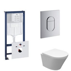 Grohe Rapid SL Toiletset set18 Wiesbaden Vesta Junior Rimless 47 cm met Grohe Arena of Skate drukplaat