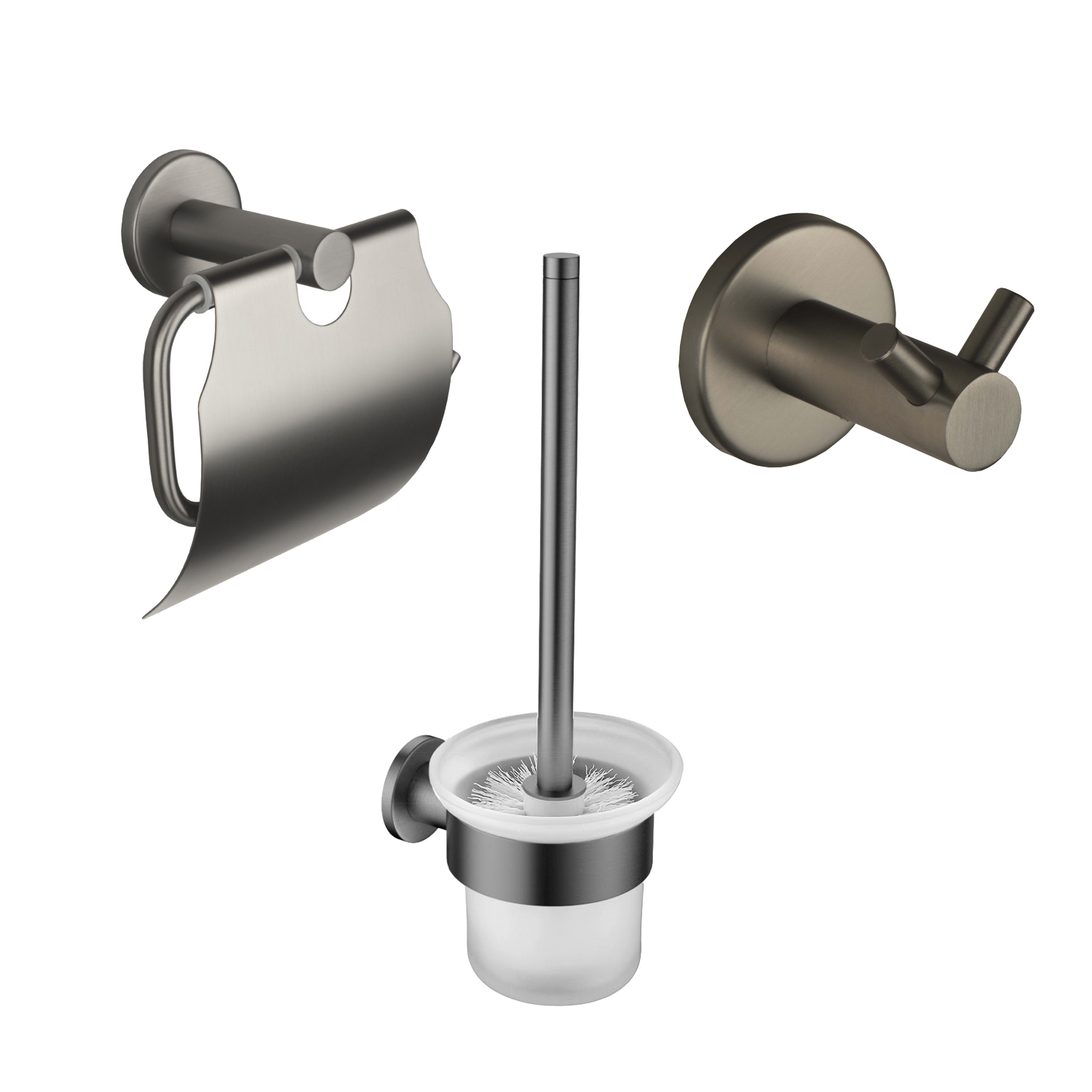 Accessoires Set BWS Colorato Met Borstel, Haak en Toiletrolhouder Gunmetal