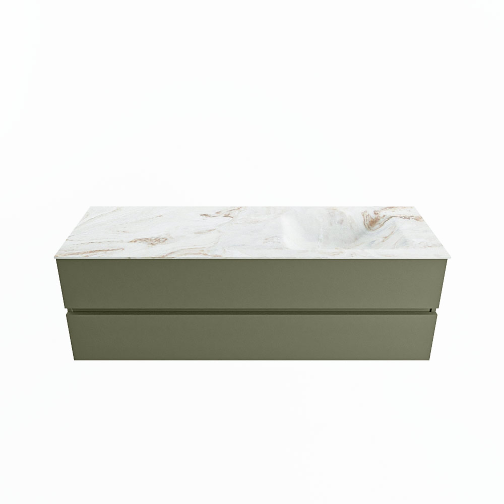 MONDIAZ VICA-DLUX 150cm badmeubel onderkast Army 2 lades. Inbouw wastafel CLOUD rechts zonder kraangat, kleur Frappe.