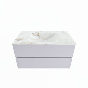 MONDIAZ VICA-DLUX 90cm badmeubel onderkast Cale 2 lades. Inbouw wastafel CLOUD midden zonder kraangat, kleur Frappe.