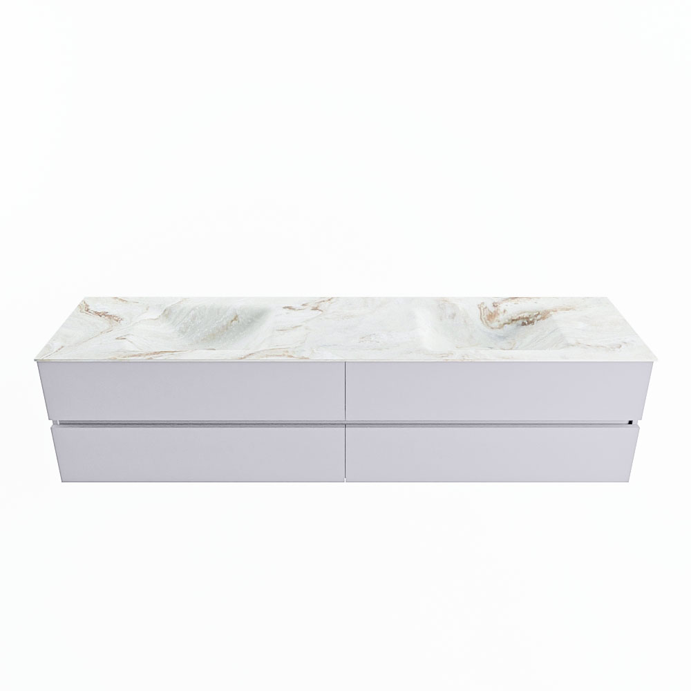 MONDIAZ VICA-DLUX 200cm badmeubel onderkast Cale 4 lades. Inbouw wastafel CLOUD dubbel zonder kraangat, kleur Frappe.