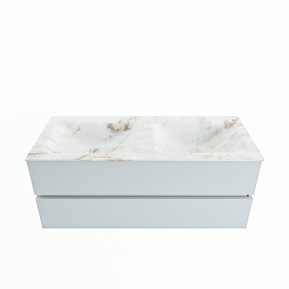 MONDIAZ VICA-DLUX 120cm badmeubel onderkast Clay 2 lades. Inbouw wastafel CLOUD dubbel zonder kraangat, kleur Frappe.