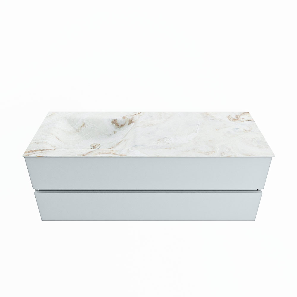 MONDIAZ VICA-DLUX 130cm badmeubel onderkast Clay 2 lades. Inbouw wastafel CLOUD links zonder kraangat, kleur Frappe.