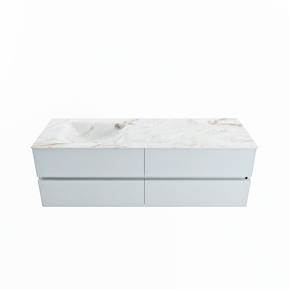 MONDIAZ VICA-DLUX 150cm badmeubel onderkast Clay 4 lades. Inbouw wastafel CLOUD links zonder kraangat, kleur Frappe.