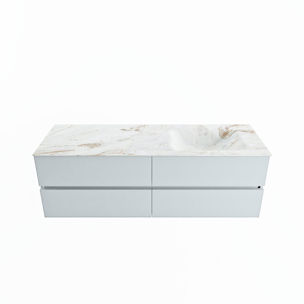 MONDIAZ VICA-DLUX 150cm badmeubel onderkast Clay 4 lades. Inbouw wastafel CLOUD rechts 1 kraangat, kleur Frappe.