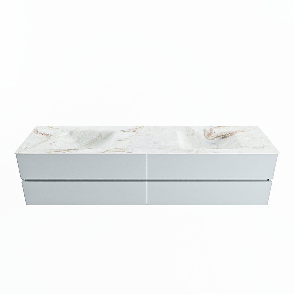 MONDIAZ VICA-DLUX 200cm badmeubel onderkast Clay 4 lades. Inbouw wastafel CLOUD dubbel 2 kraangaten, kleur Frappe.