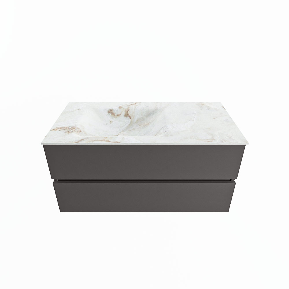 MONDIAZ VICA-DLUX 100cm badmeubel onderkast Dark grey 2 lades. Inbouw wastafel CLOUD links 1 kraangat, kleur Frappe.