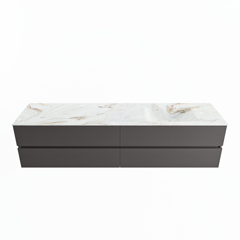 MONDIAZ VICA-DLUX 200cm badmeubel onderkast Dark grey 4 lades. Inbouw wastafel CLOUD rechts 1 kraangat, kleur Frappe.