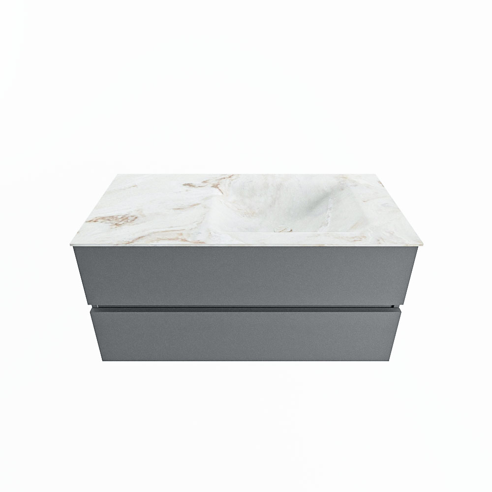 MONDIAZ VICA-DLUX 100cm badmeubel onderkast Plata 2 lades. Inbouw wastafel CLOUD rechts zonder kraangat, kleur Frappe.