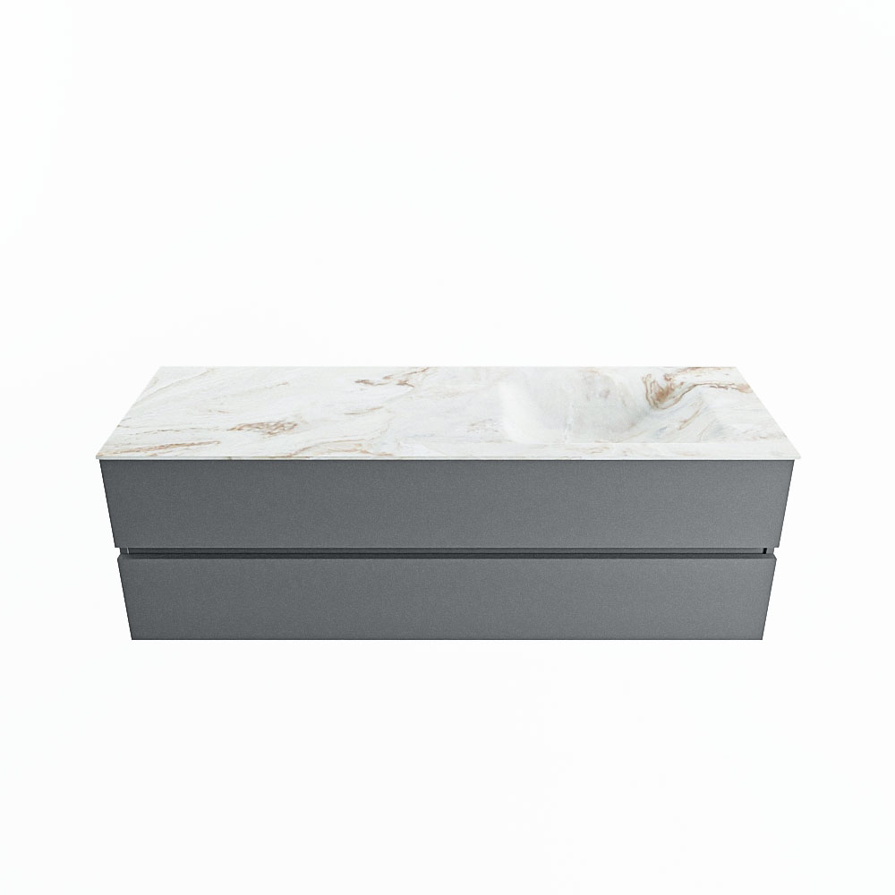 MONDIAZ VICA-DLUX 150cm badmeubel onderkast Plata 2 lades. Inbouw wastafel CLOUD rechts 1 kraangat, kleur Frappe.