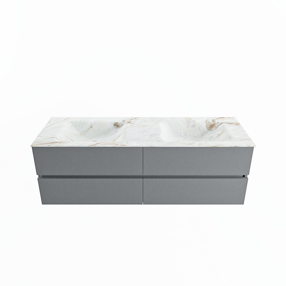 MONDIAZ VICA-DLUX 150cm badmeubel onderkast Plata 4 lades. Inbouw wastafel CLOUD dubbel 2 kraangaten, kleur Frappe.