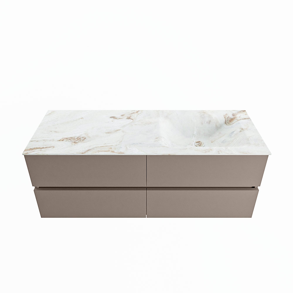MONDIAZ VICA-DLUX 130cm badmeubel onderkast Smoke 4 lades. Inbouw wastafel CLOUD rechts zonder kraangat, kleur Frappe.