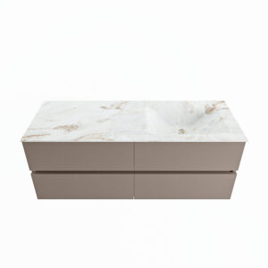 MONDIAZ VICA-DLUX 130cm badmeubel onderkast Smoke 4 lades. Inbouw wastafel CLOUD rechts 1 kraangat, kleur Frappe.