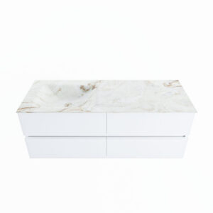 MONDIAZ VICA-DLUX 130cm badmeubel onderkast Talc 4 lades. Inbouw wastafel CLOUD links zonder kraangat, kleur Frappe.