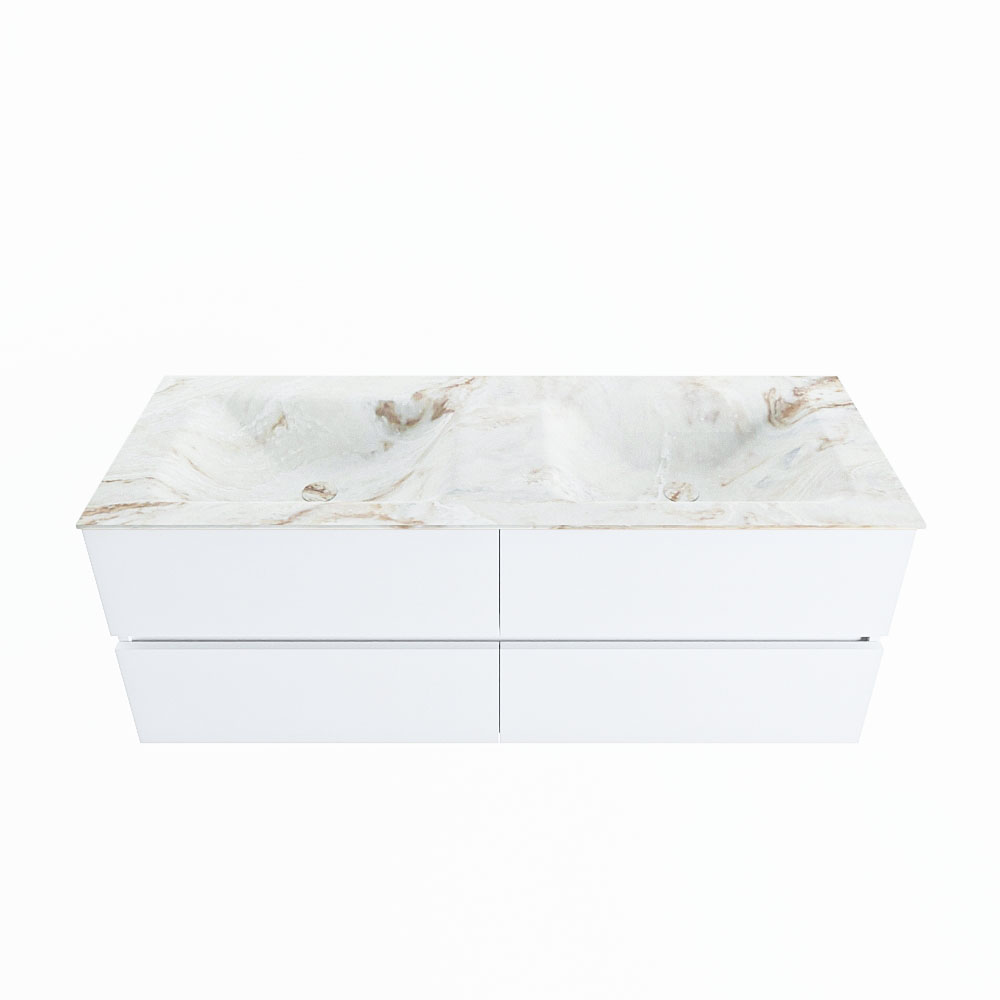 MONDIAZ VICA-DLUX 130cm badmeubel onderkast Talc 4 lades. Inbouw wastafel CLOUD dubbel zonder kraangat, kleur Frappe.