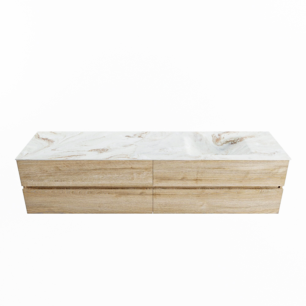 MONDIAZ VICA-DLUX 200cm badmeubel onderkast Washed Oak 4 lades. Inbouw wastafel CLOUD rechts 1 kraangat, kleur Frappe.