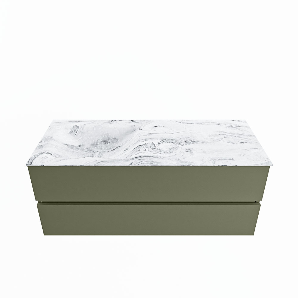 MONDIAZ VICA-DLUX 120cm badmeubel onderkast Army 2 lades. Inbouw wastafel CLOUD links 1 kraangat, kleur Glace.