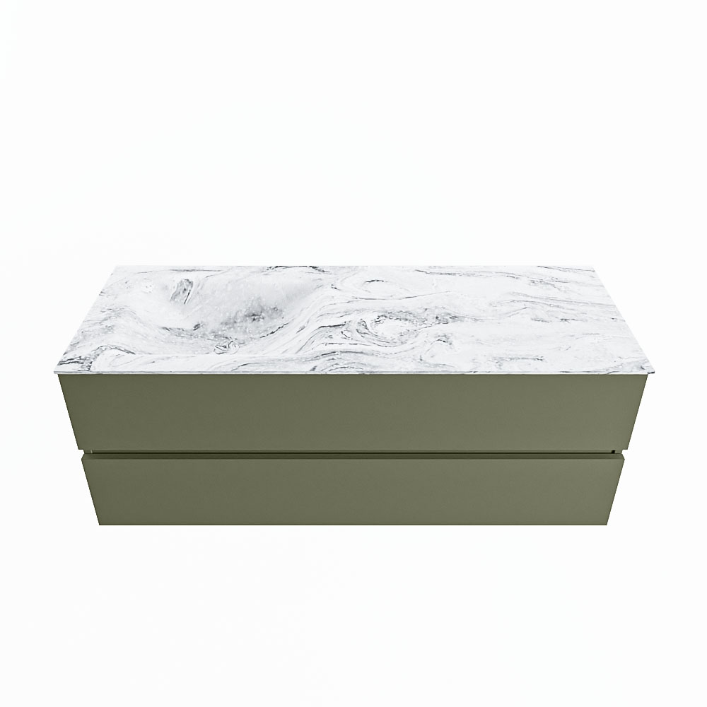 MONDIAZ VICA-DLUX 130cm badmeubel onderkast Army 2 lades. Inbouw wastafel CLOUD links 1 kraangat, kleur Glace.
