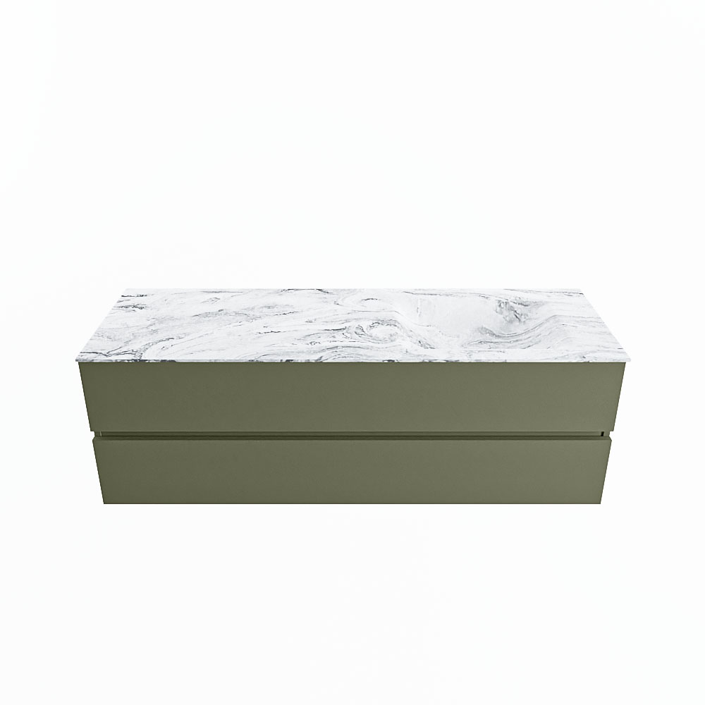 MONDIAZ VICA-DLUX 150cm badmeubel onderkast Army 2 lades. Inbouw wastafel CLOUD rechts 1 kraangat, kleur Glace.